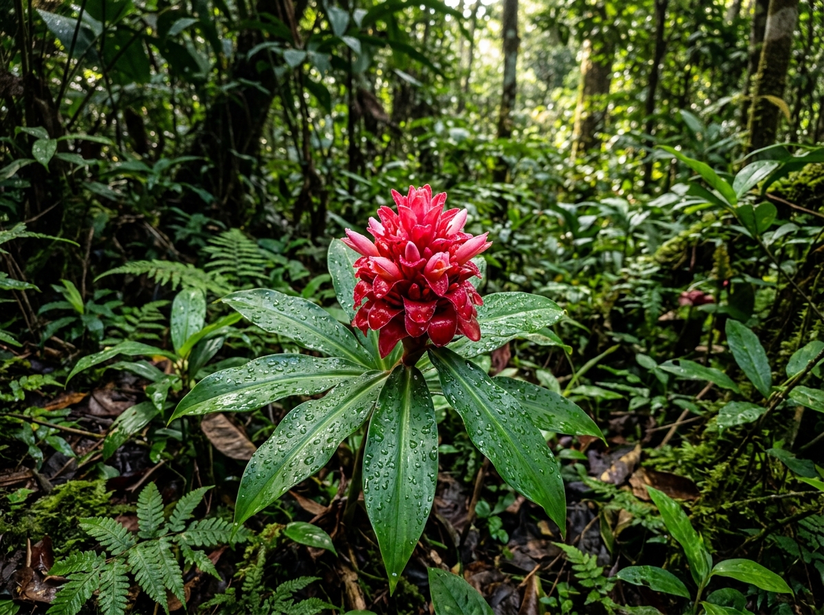 Etlingera coccinea - Wild Tuhau botanical in Sabah rainforest